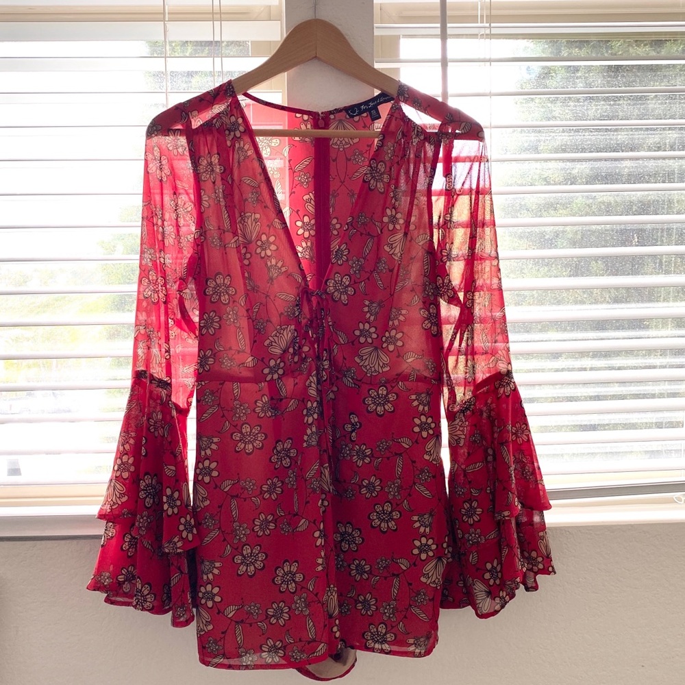 For Love and Lemons red floral romper